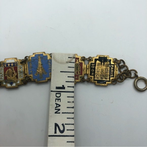 Vtg France Brass Enamel Panel Souvenir Tourist Bracelet 7.3” / .7” Width - Picture 4 of 5
